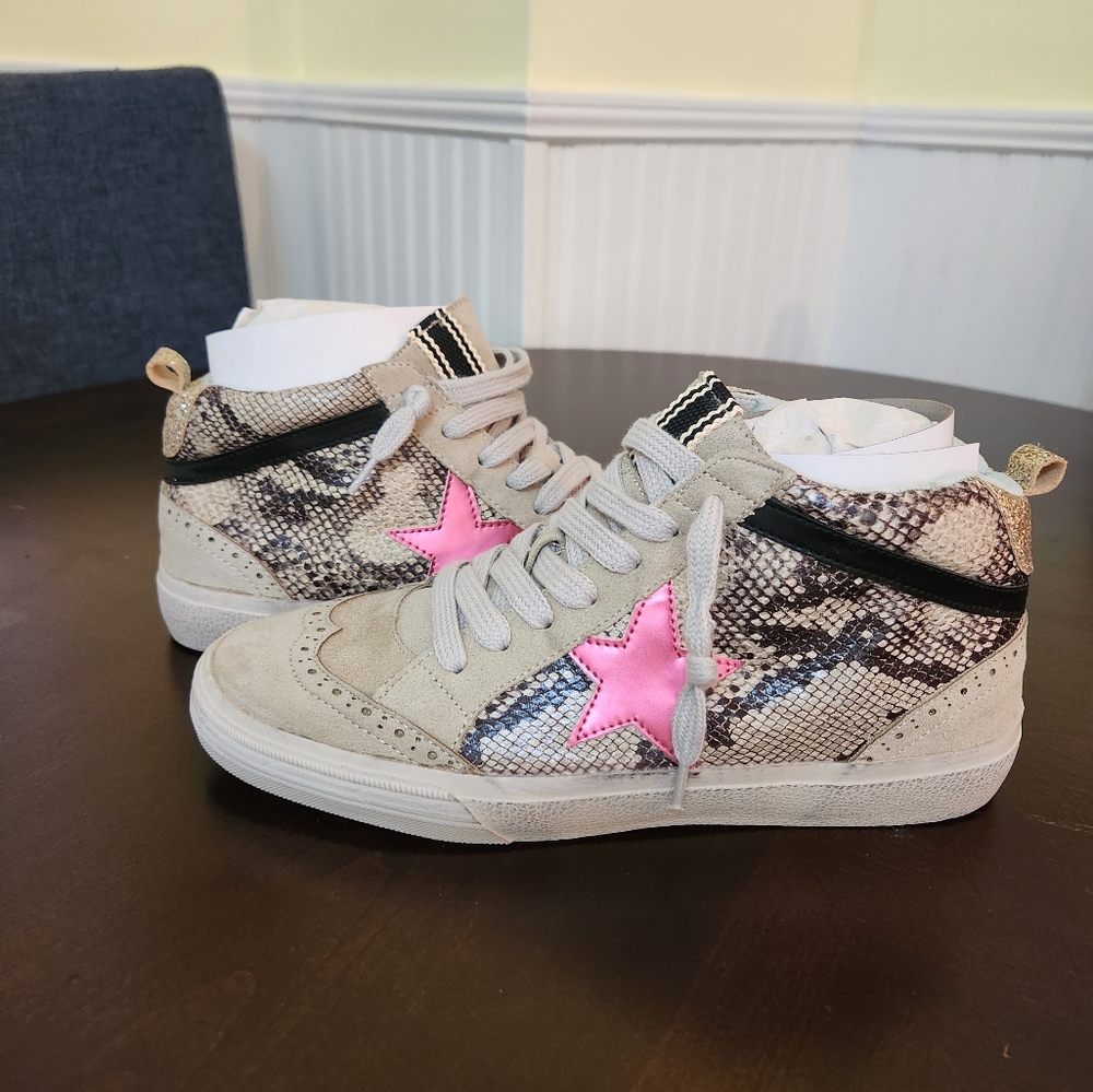 ShuShop Pink and Tan Sneakers with Distinctive Design